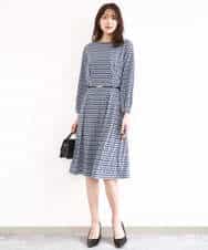 FKPGD20190 MK MICHEL KLEIN(MK ミッシェルクラン) [Iイージーケア]幾何柄ジャージーワンピース/洗える ブラック