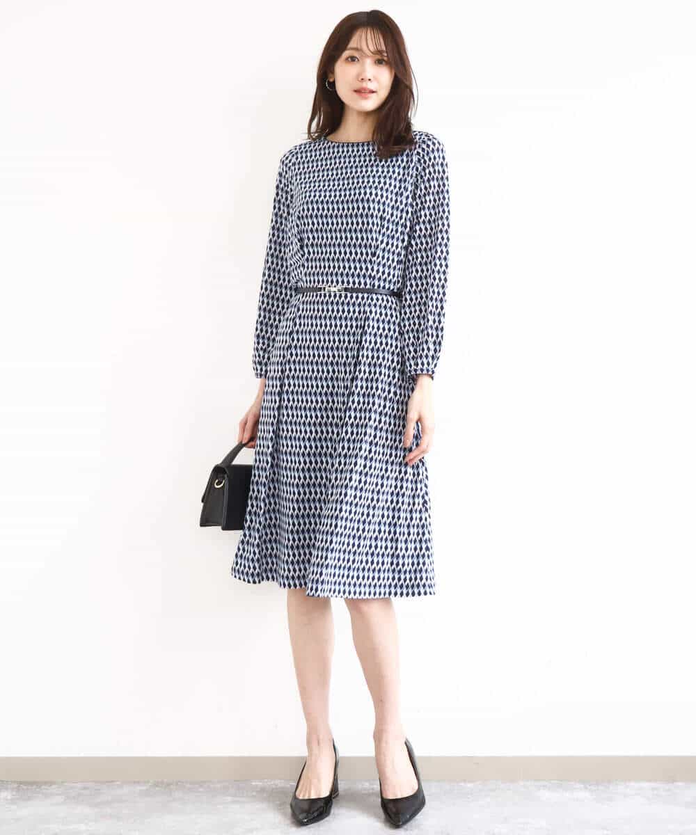 FKPGD20190 MK MICHEL KLEIN(MK ミッシェルクラン) [Iイージーケア]幾何柄ジャージーワンピース/洗える ブラック