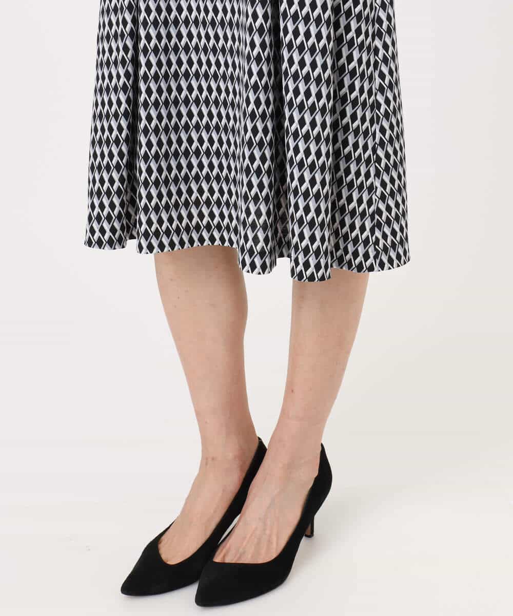 FKPGD20190 MK MICHEL KLEIN(MK ミッシェルクラン) [Iイージーケア]幾何柄ジャージーワンピース/洗える ブラック