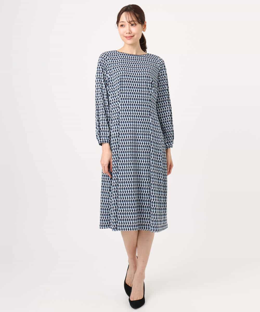 FKPGD20190 MK MICHEL KLEIN(MK ミッシェルクラン) [Iイージーケア]幾何柄ジャージーワンピース/洗える ブラック