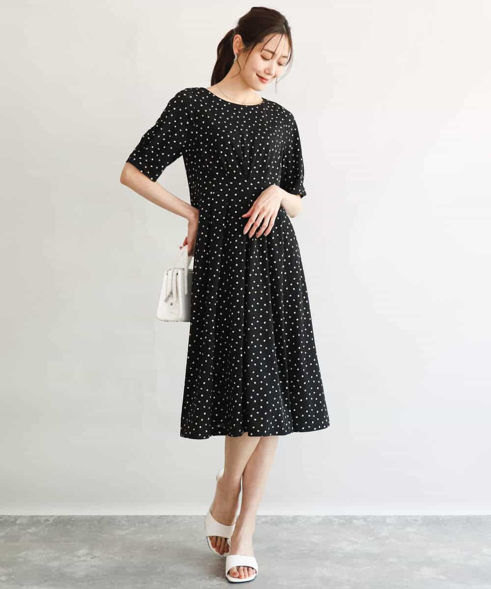 FKPGD50190 MK MICHEL KLEIN(MK ミッシェルクラン) [イージーケア/洗える]タックデザインジャージーワンピース ブルー