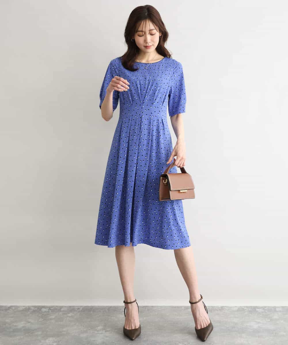 FKPGD50190 MK MICHEL KLEIN(MK ミッシェルクラン) [イージーケア/洗える]タックデザインジャージーワンピース ブルー