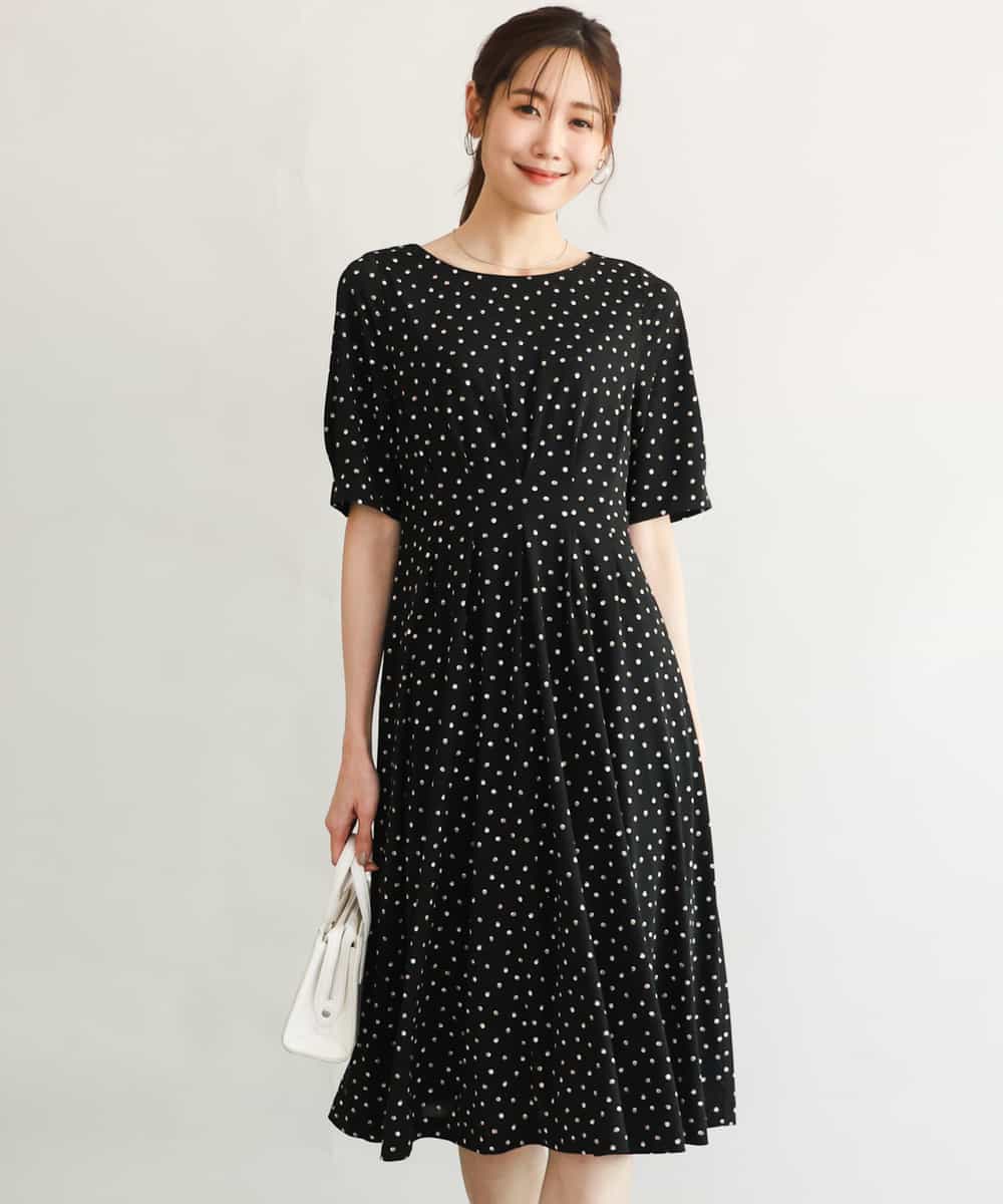 FKPGD50190 MK MICHEL KLEIN(MK ミッシェルクラン) [イージーケア/洗える]タックデザインジャージーワンピース ブラック