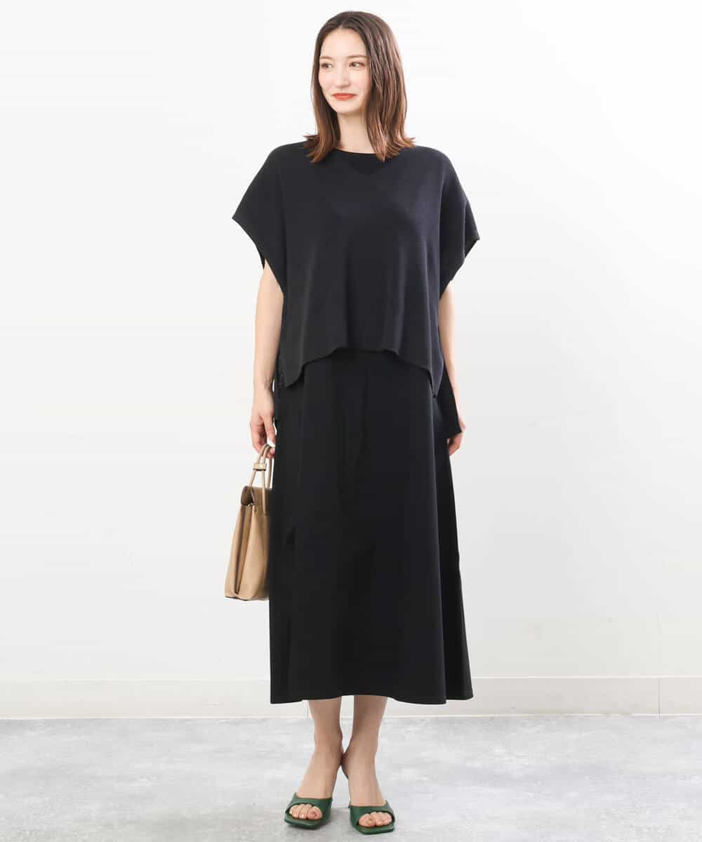 FKPIS04190 MK MICHEL KLEIN(MK ミッシェルクラン) ニットベスト×カットワンピース ツインセット/洗える ブラウン