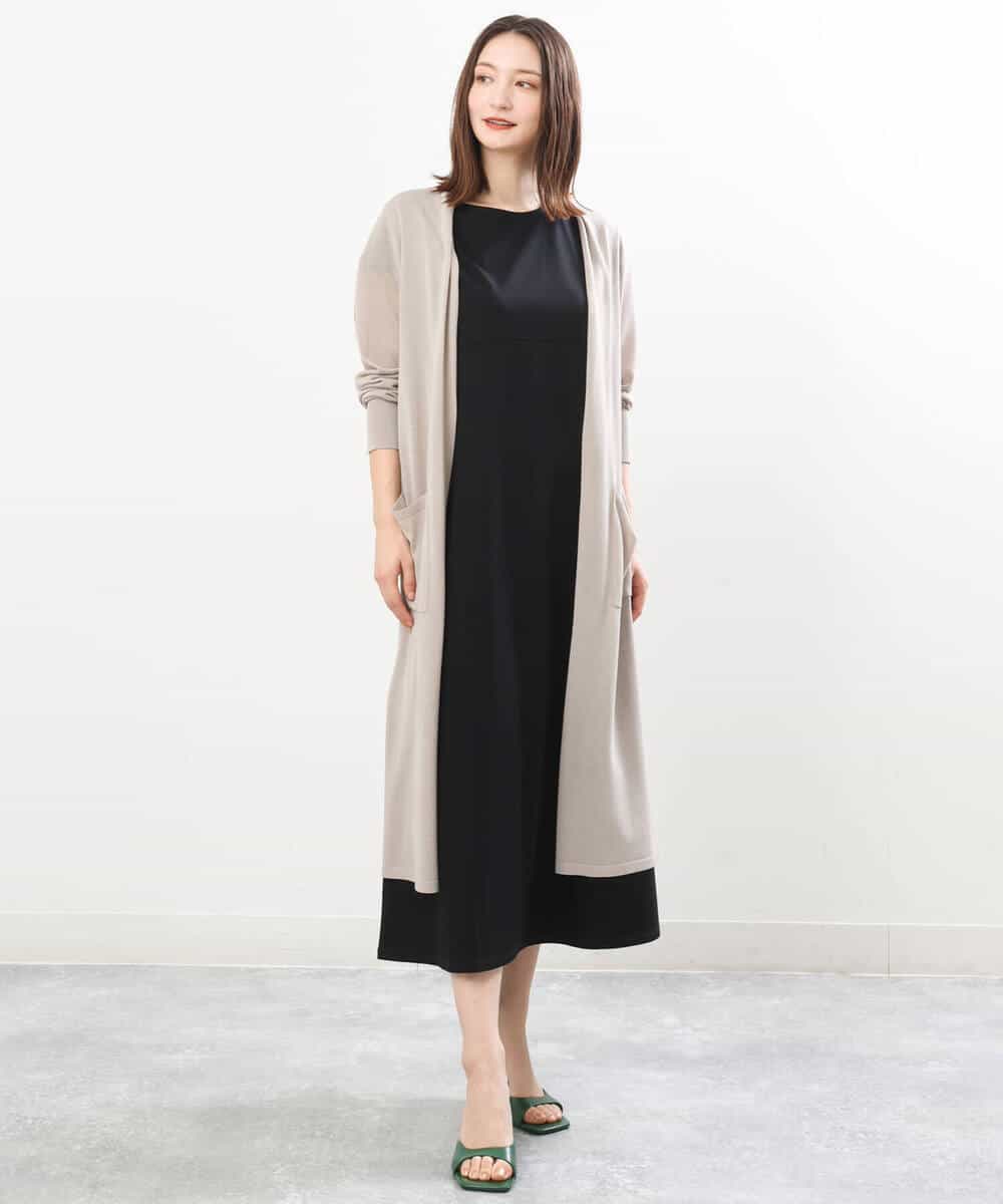 FKPIS04190 MK MICHEL KLEIN(MK ミッシェルクラン) ニットベスト×カットワンピース ツインセット/洗える ブラウン