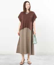 FKPIS04190 MK MICHEL KLEIN(MK ミッシェルクラン) ニットベスト×カットワンピース ツインセット/洗える ブラウン