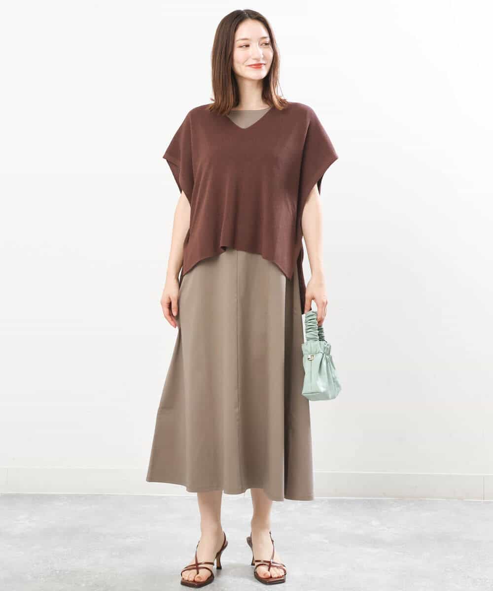 FKPIS04190 MK MICHEL KLEIN(MK ミッシェルクラン) ニットベスト×カットワンピース ツインセット/洗える ブラウン