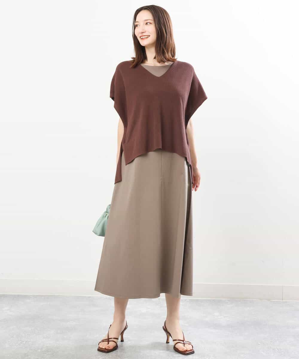 FKPIS04190 MK MICHEL KLEIN(MK ミッシェルクラン) ニットベスト×カットワンピース ツインセット/洗える ブラウン