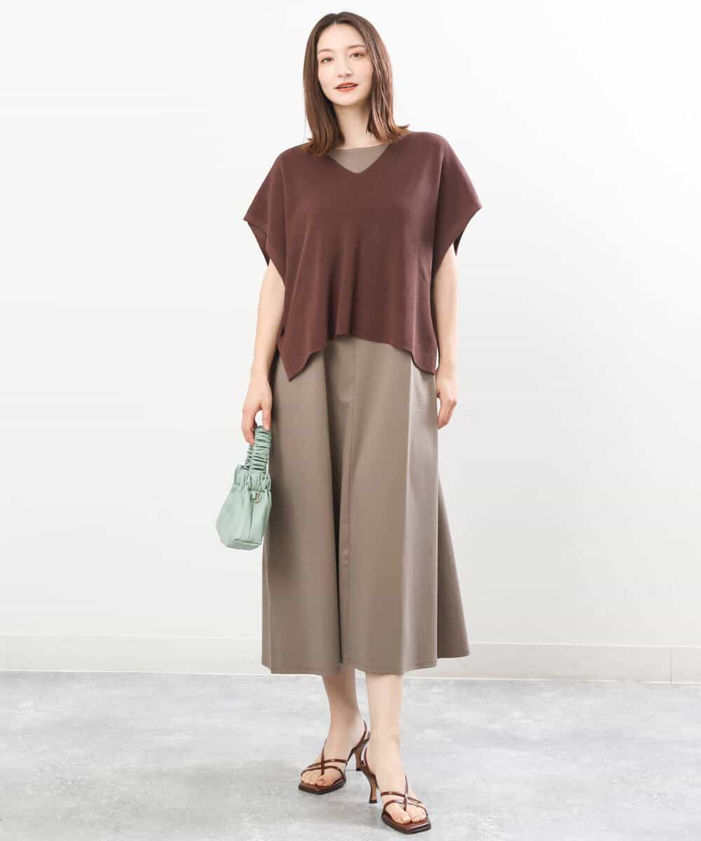 FKPIS04190 MK MICHEL KLEIN(MK ミッシェルクラン) ニットベスト×カットワンピース ツインセット/洗える ブラウン