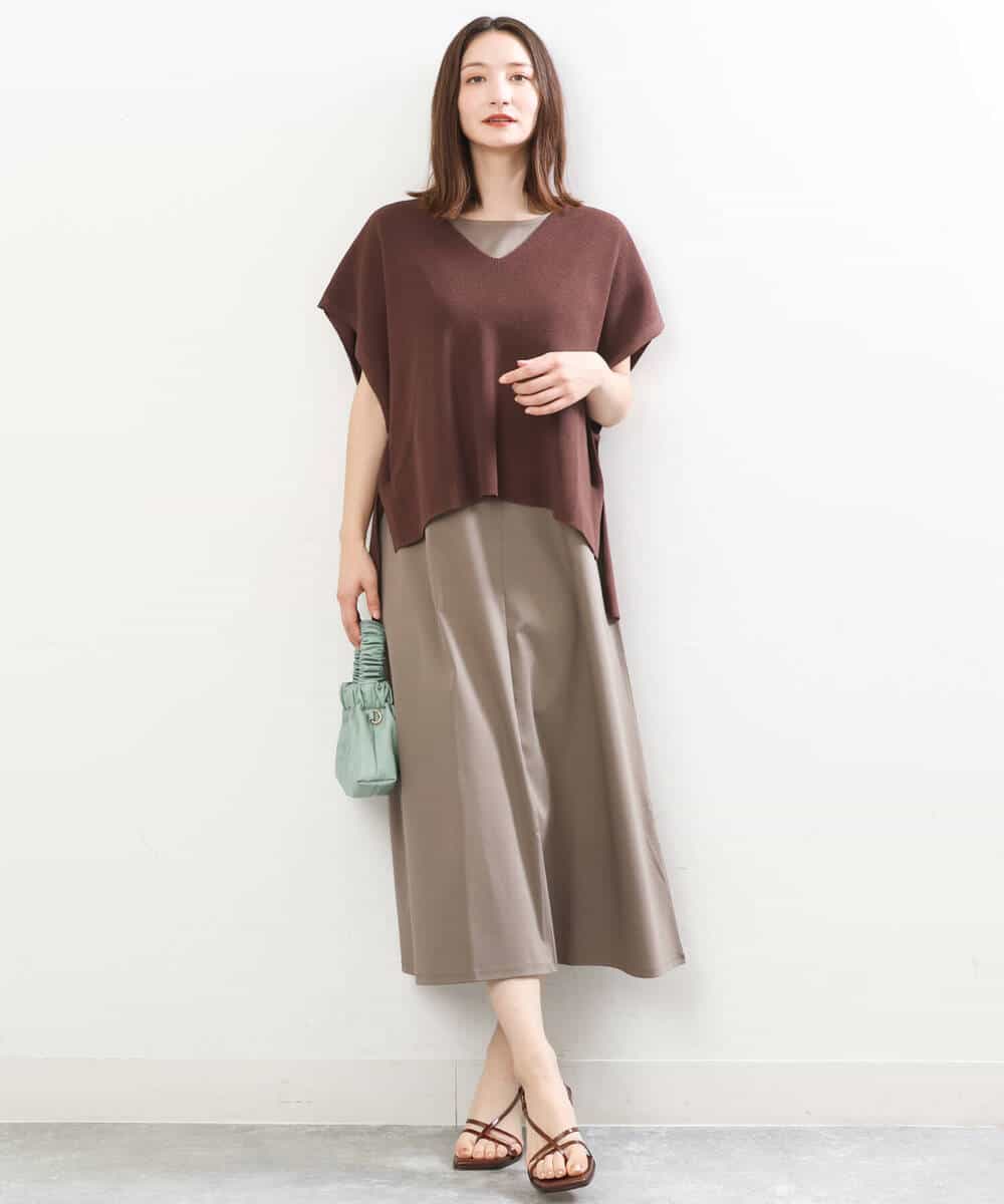 FKPIS04190 MK MICHEL KLEIN(MK ミッシェルクラン) ニットベスト×カットワンピース ツインセット/洗える ブラウン