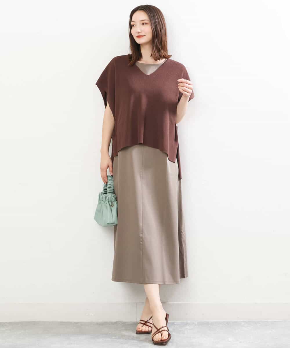 FKPIS04190 MK MICHEL KLEIN(MK ミッシェルクラン) ニットベスト×カットワンピース ツインセット/洗える ブラウン
