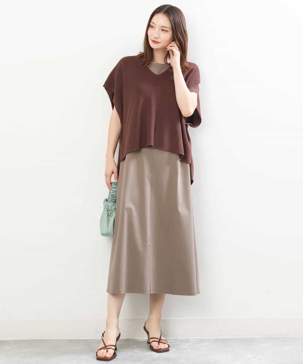FKPIS04190 MK MICHEL KLEIN(MK ミッシェルクラン) ニットベスト×カットワンピース ツインセット/洗える ブラウン