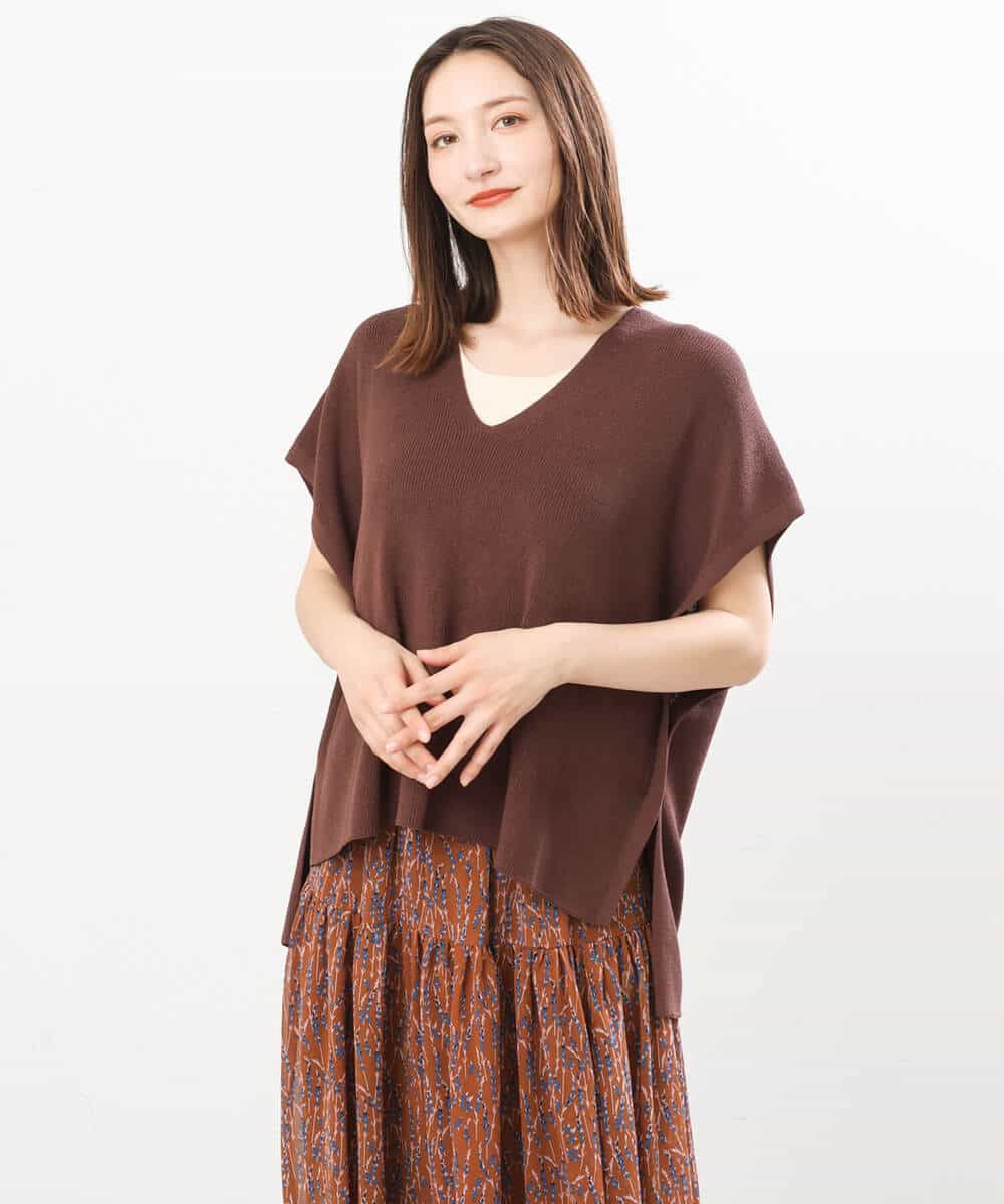 FKPIS04190 MK MICHEL KLEIN(MK ミッシェルクラン) ニットベスト×カットワンピース ツインセット/洗える ブラウン