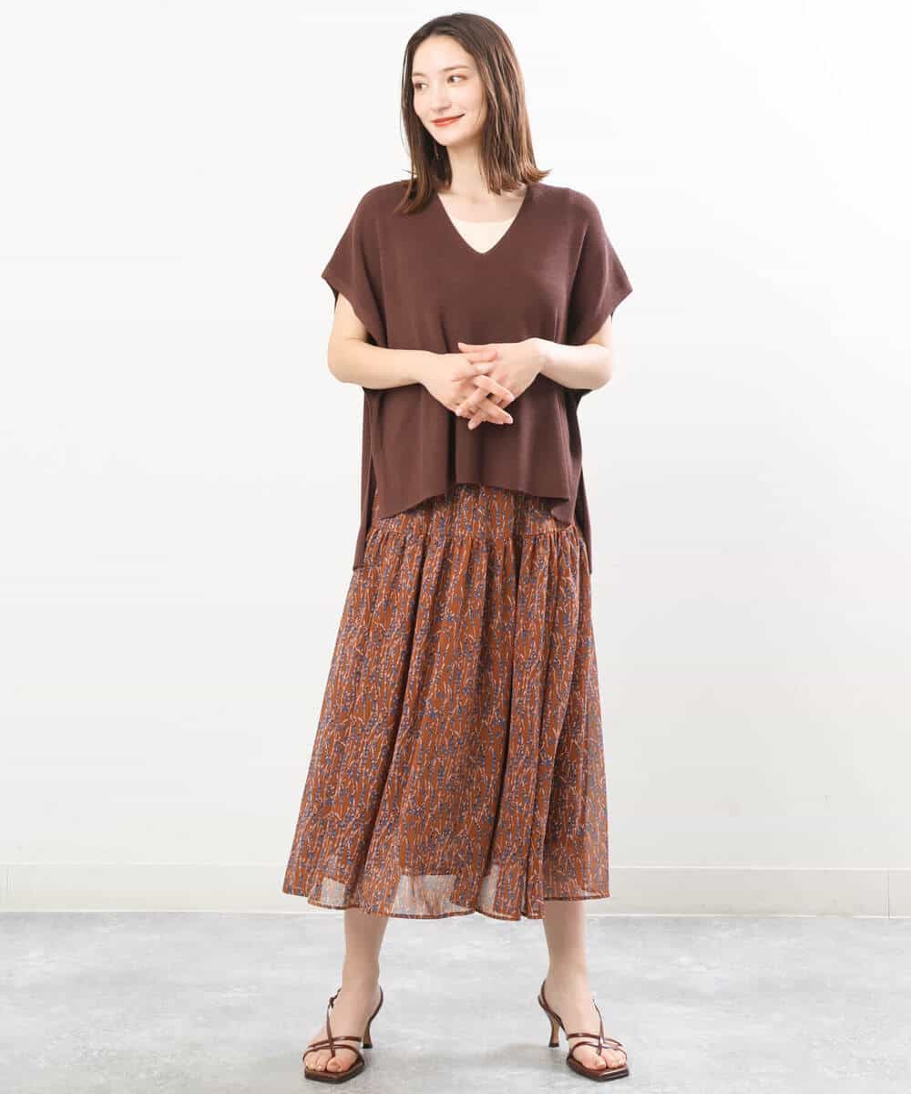 FKPIS04190 MK MICHEL KLEIN(MK ミッシェルクラン) ニットベスト×カットワンピース ツインセット/洗える ブラウン