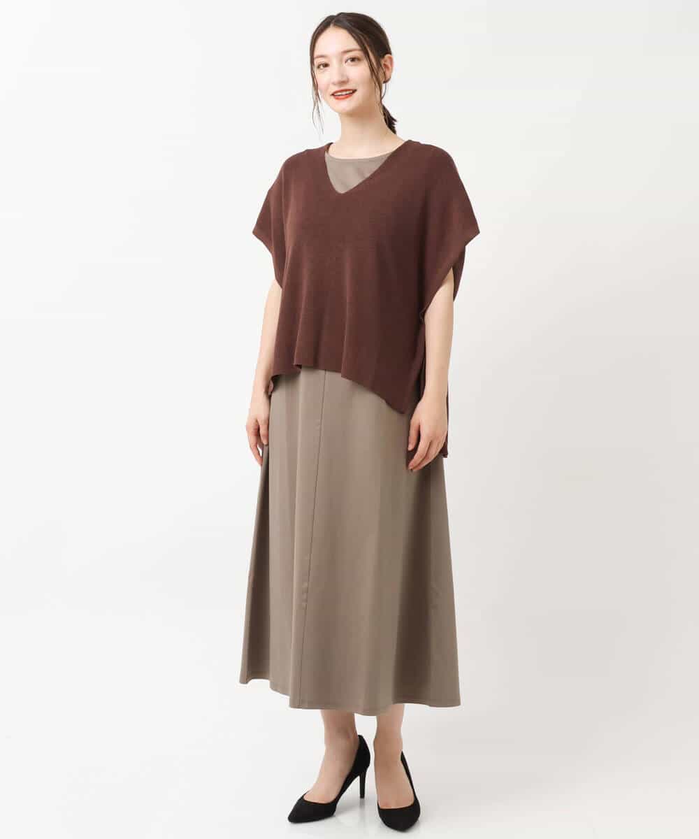 FKPIS04190 MK MICHEL KLEIN(MK ミッシェルクラン) ニットベスト×カットワンピース ツインセット/洗える ブラウン