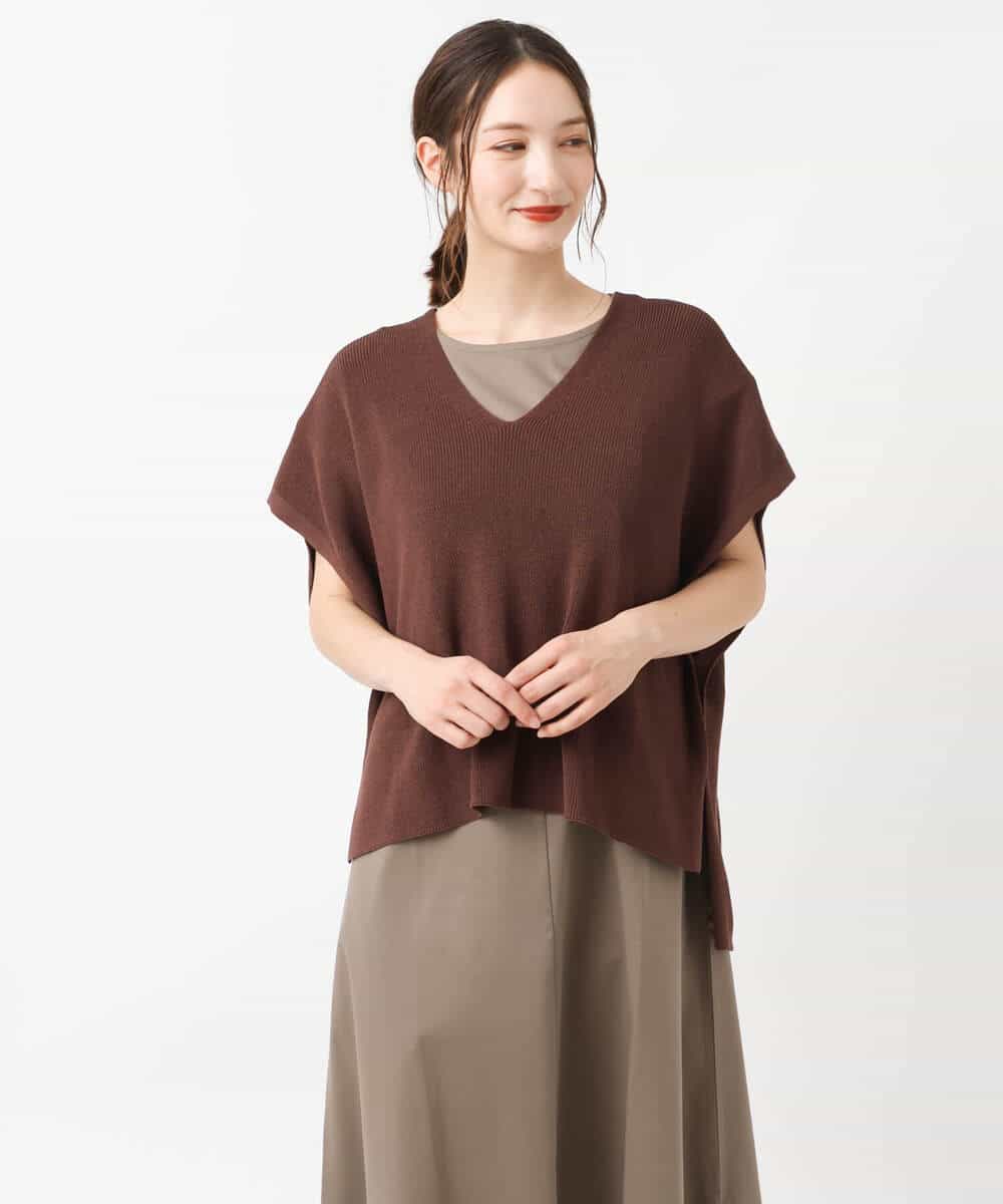FKPIS04190 MK MICHEL KLEIN(MK ミッシェルクラン) ニットベスト×カットワンピース ツインセット/洗える ブラウン