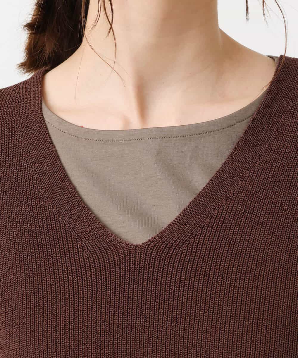 FKPIS04190 MK MICHEL KLEIN(MK ミッシェルクラン) ニットベスト×カットワンピース ツインセット/洗える ブラウン