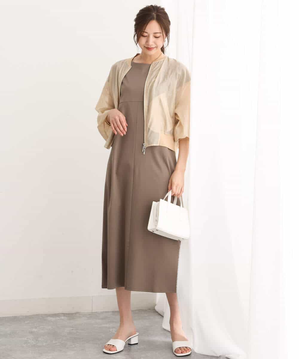 FKPIS04190 MK MICHEL KLEIN(MK ミッシェルクラン) ニットベスト×カットワンピース ツインセット/洗える ブラウン