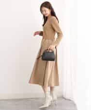 FKPJS06190 MK MICHEL KLEIN(MK ミッシェルクラン) ドッキングデザインワンピース/洗える キャメル