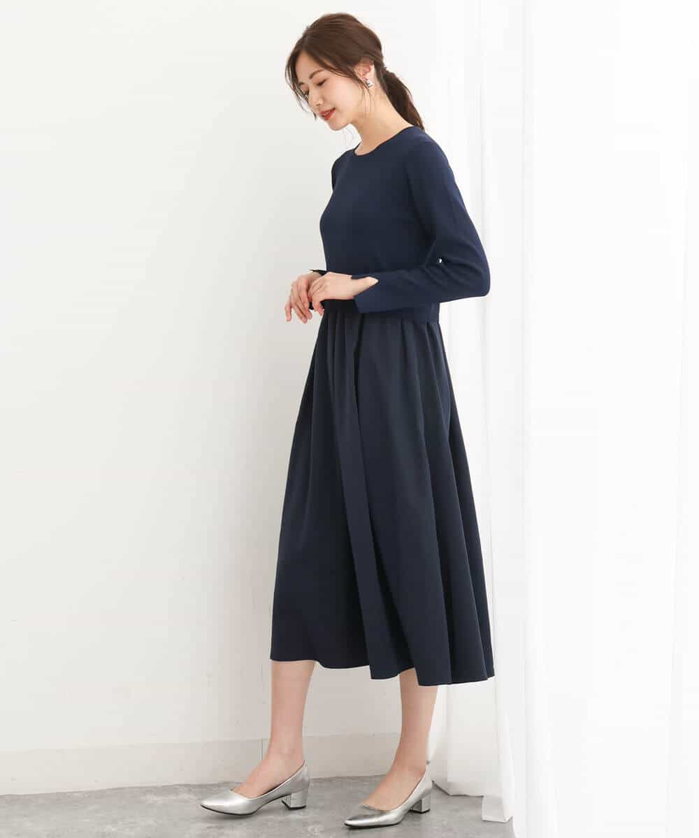 FKPJS06190 MK MICHEL KLEIN(MK ミッシェルクラン) ドッキングデザインワンピース/洗える キャメル