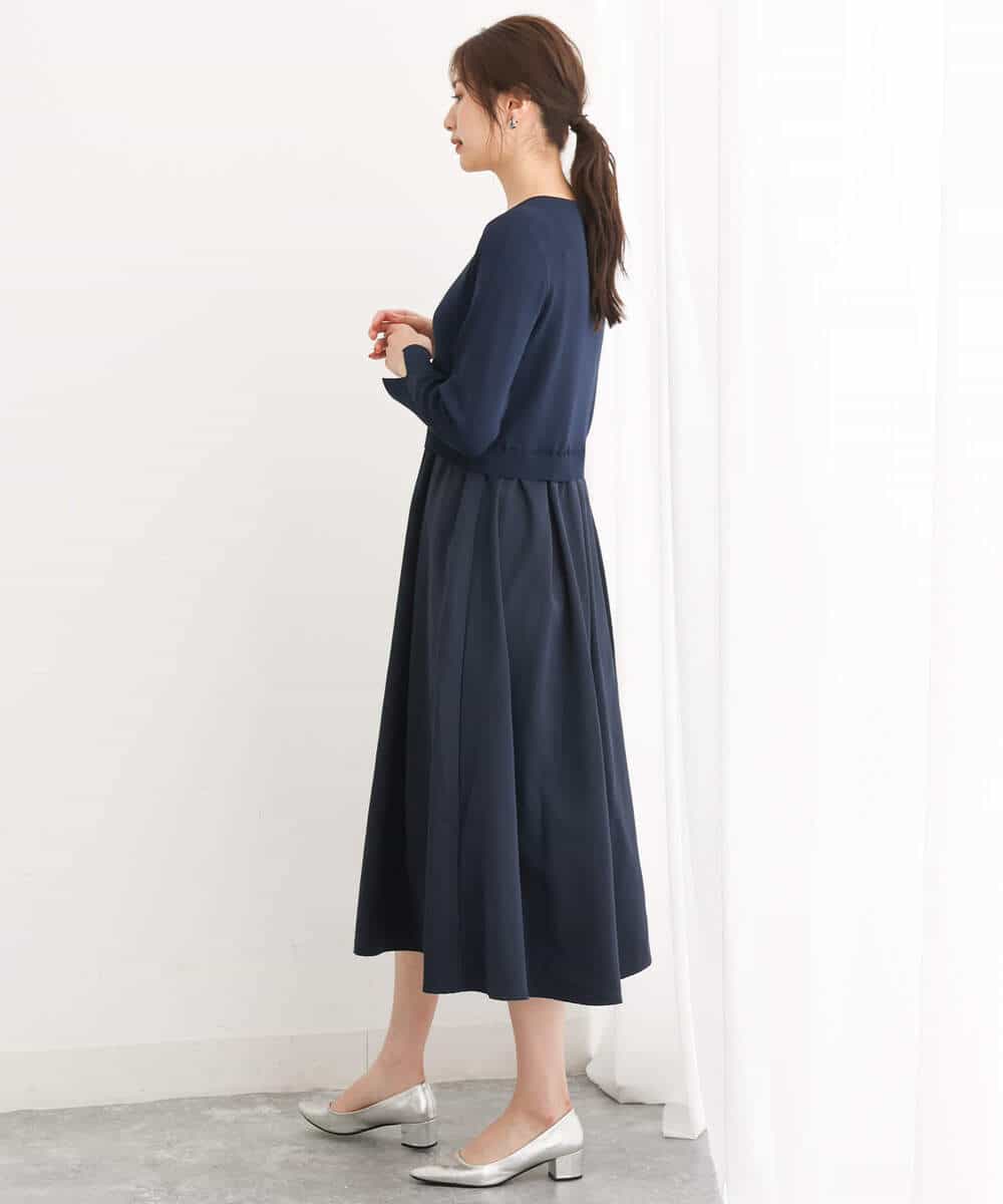 FKPJS06190 MK MICHEL KLEIN(MK ミッシェルクラン) ドッキングデザインワンピース/洗える キャメル