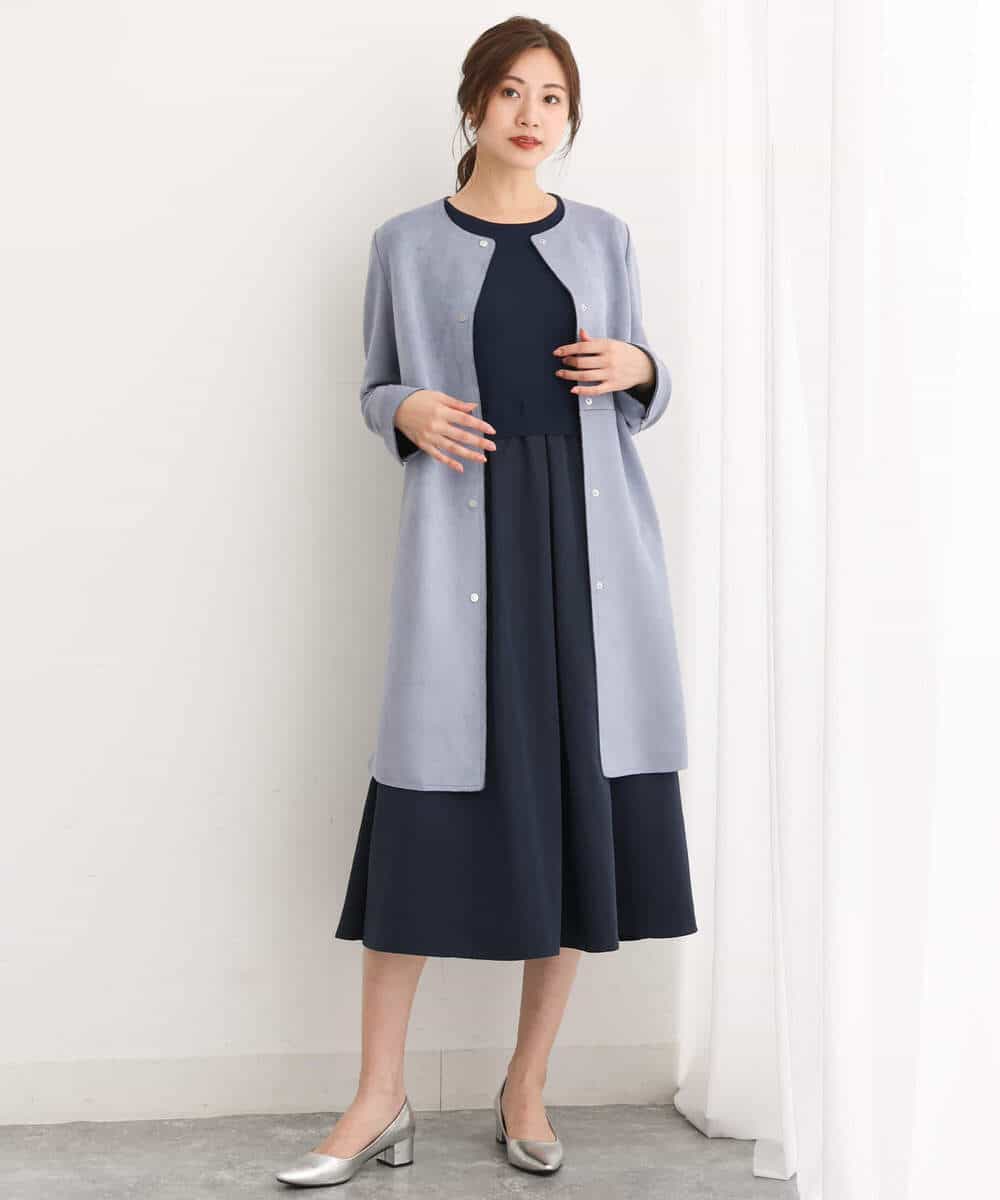 FKPJS06190 MK MICHEL KLEIN(MK ミッシェルクラン) ドッキングデザインワンピース/洗える キャメル