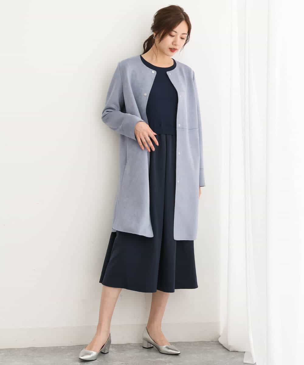 FKPJS06190 MK MICHEL KLEIN(MK ミッシェルクラン) ドッキングデザインワンピース/洗える キャメル