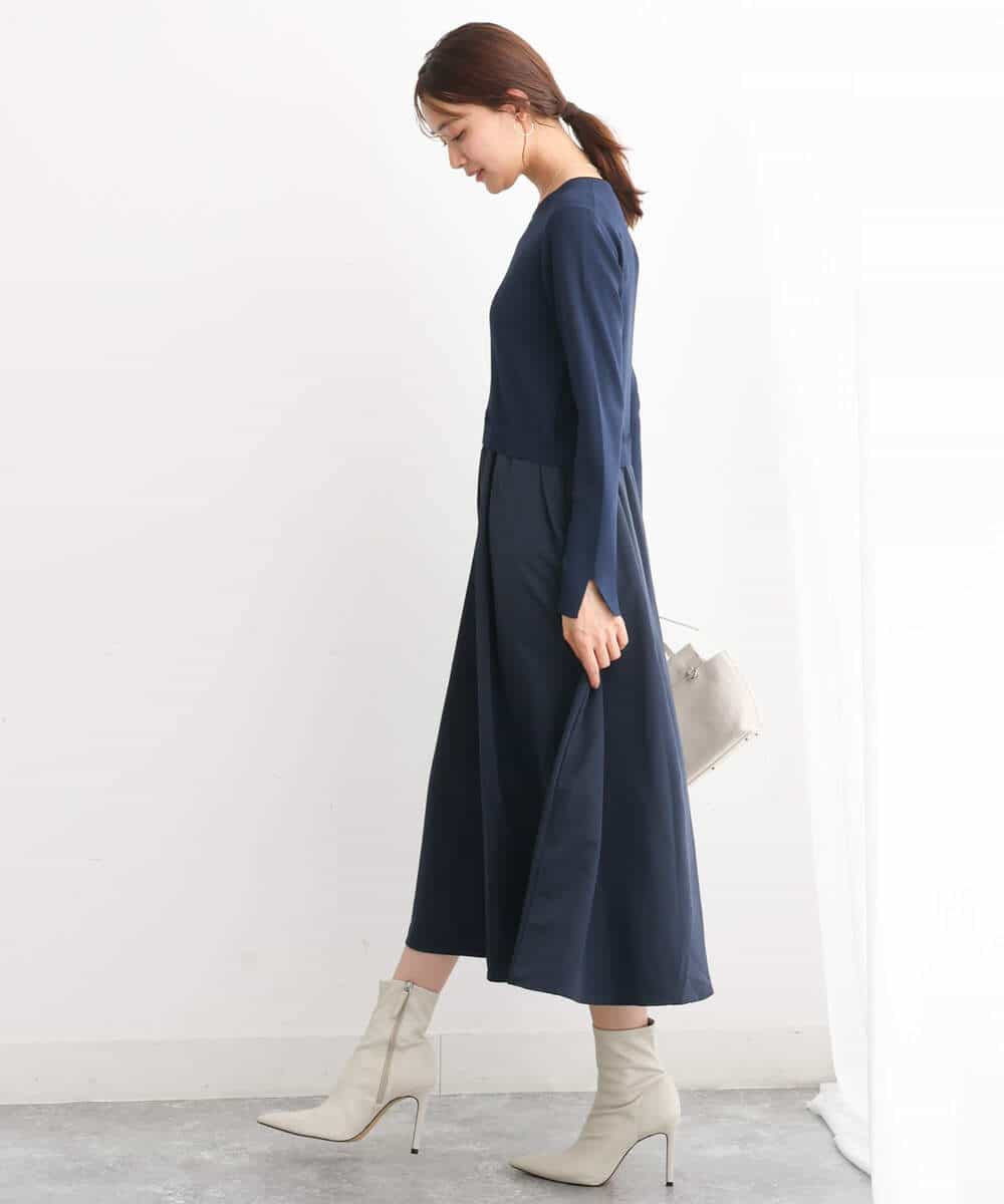 FKPJS06190 MK MICHEL KLEIN(MK ミッシェルクラン) ドッキングデザインワンピース/洗える キャメル