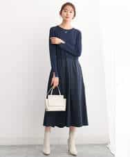 FKPJS06190 MK MICHEL KLEIN(MK ミッシェルクラン) ドッキングデザインワンピース/洗える キャメル