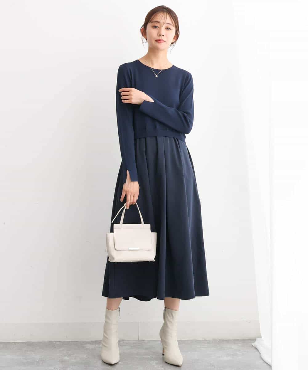 FKPJS06190 MK MICHEL KLEIN(MK ミッシェルクラン) ドッキングデザインワンピース/洗える キャメル