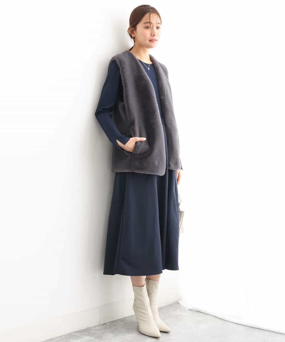 FKPJS06190 MK MICHEL KLEIN(MK ミッシェルクラン) ドッキングデザインワンピース/洗える キャメル