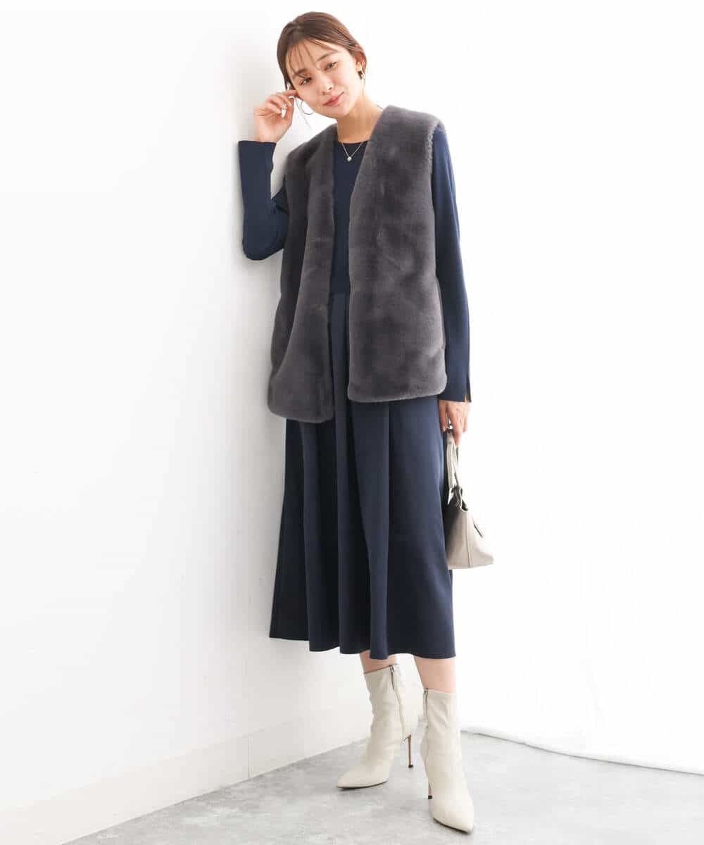 FKPJS06190 MK MICHEL KLEIN(MK ミッシェルクラン) ドッキングデザインワンピース/洗える キャメル
