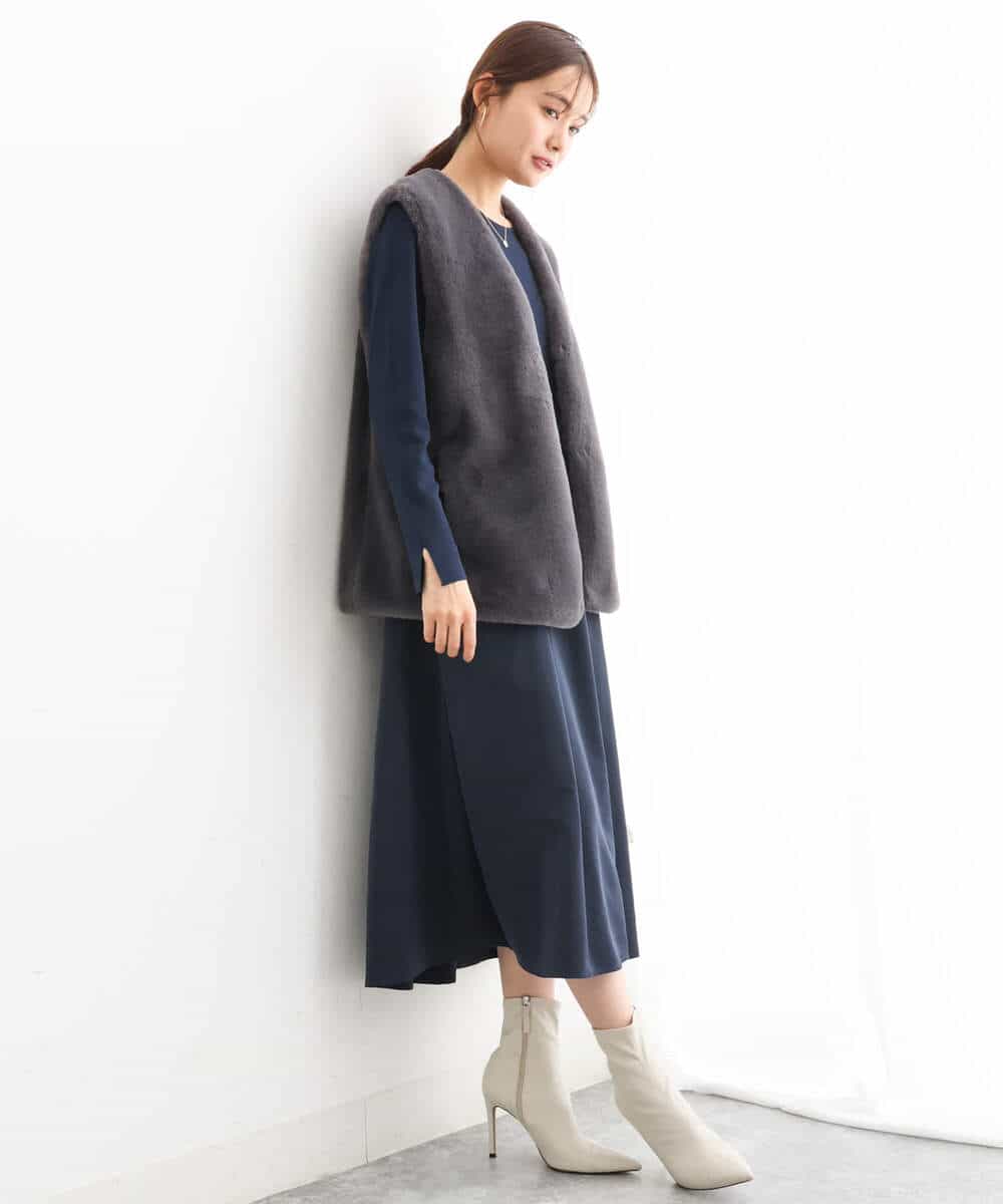 FKPJS06190 MK MICHEL KLEIN(MK ミッシェルクラン) ドッキングデザインワンピース/洗える キャメル