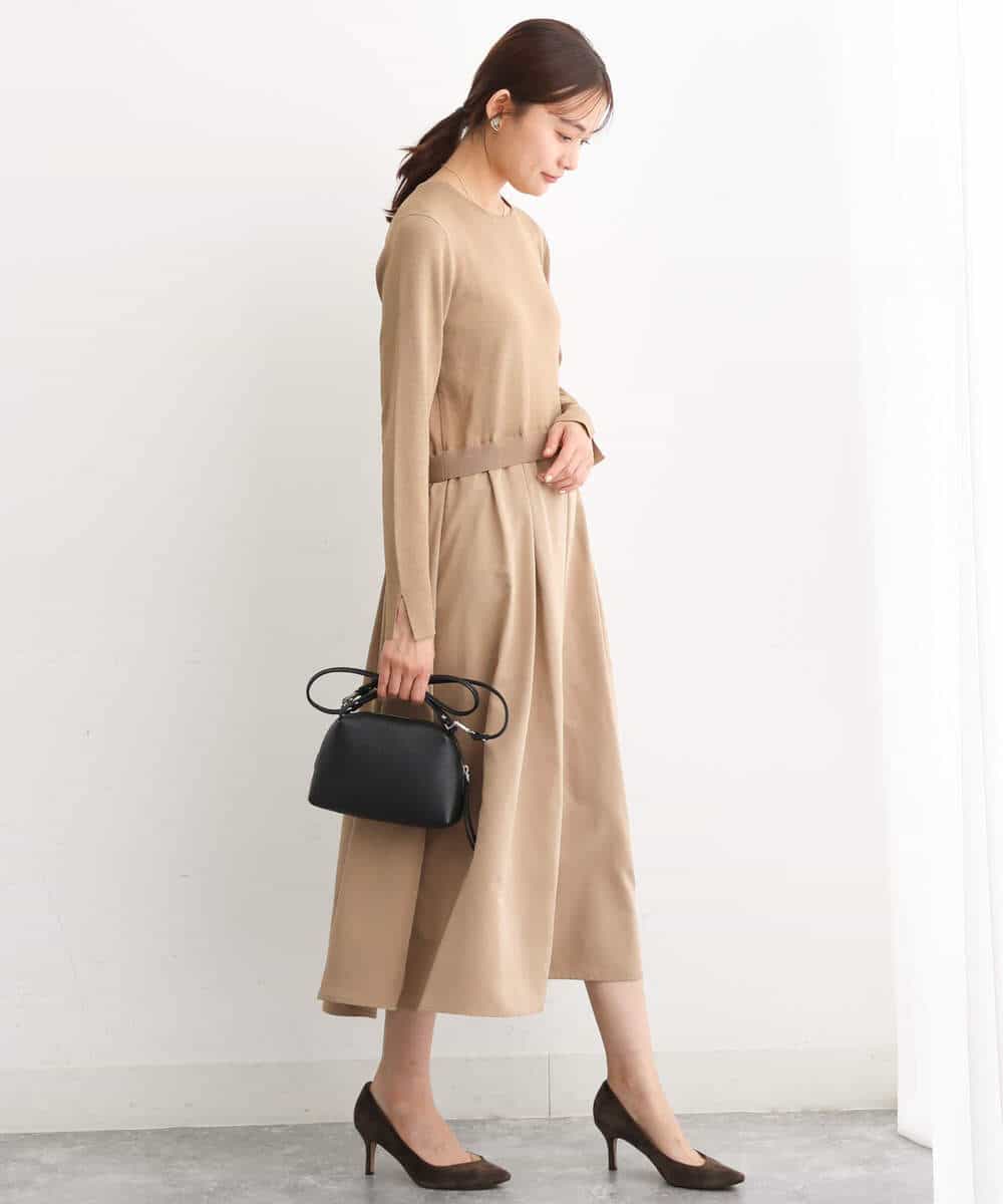 FKPJS06190 MK MICHEL KLEIN(MK ミッシェルクラン) ドッキングデザインワンピース/洗える キャメル