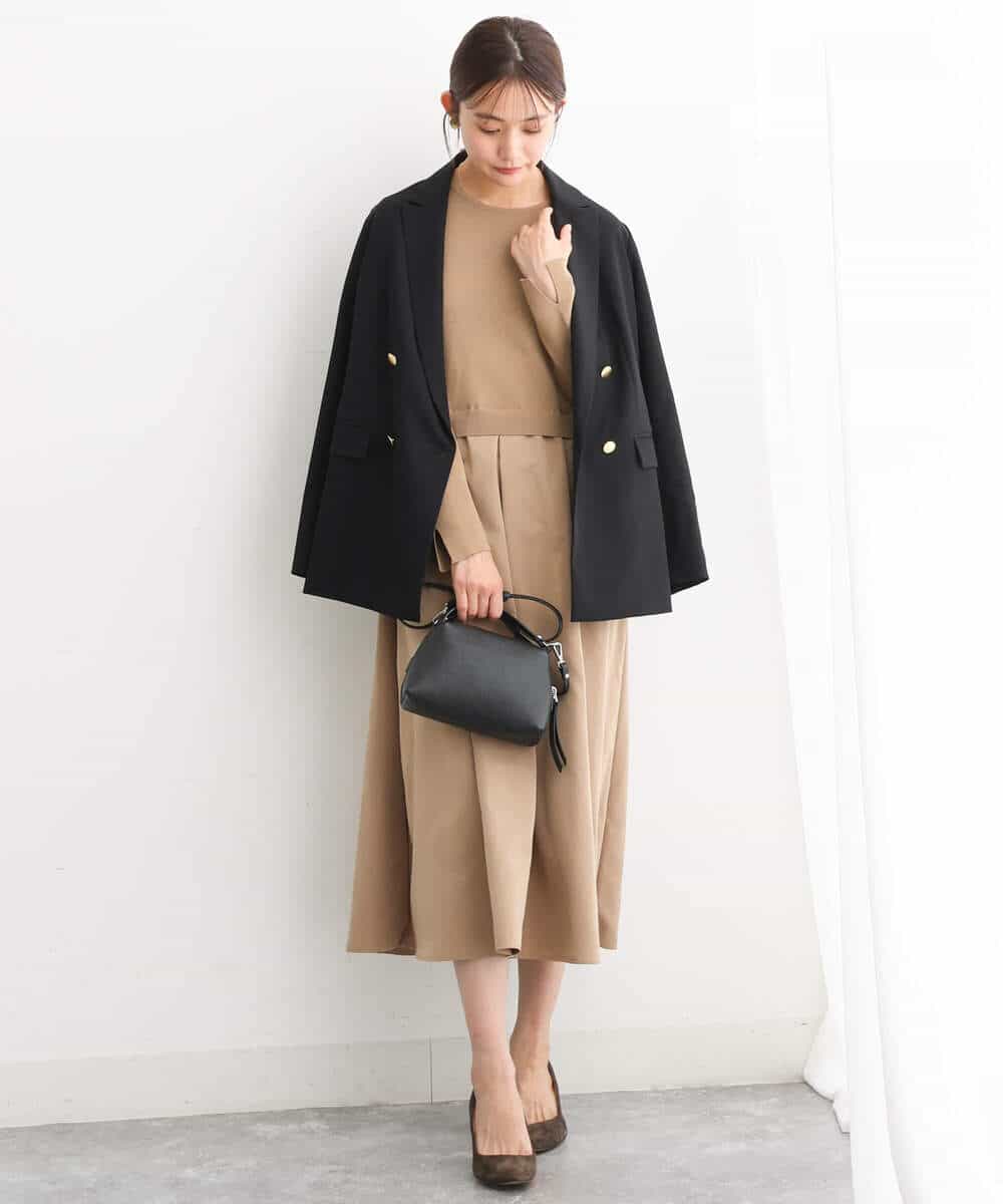 FKPJS06190 MK MICHEL KLEIN(MK ミッシェルクラン) ドッキングデザインワンピース/洗える キャメル