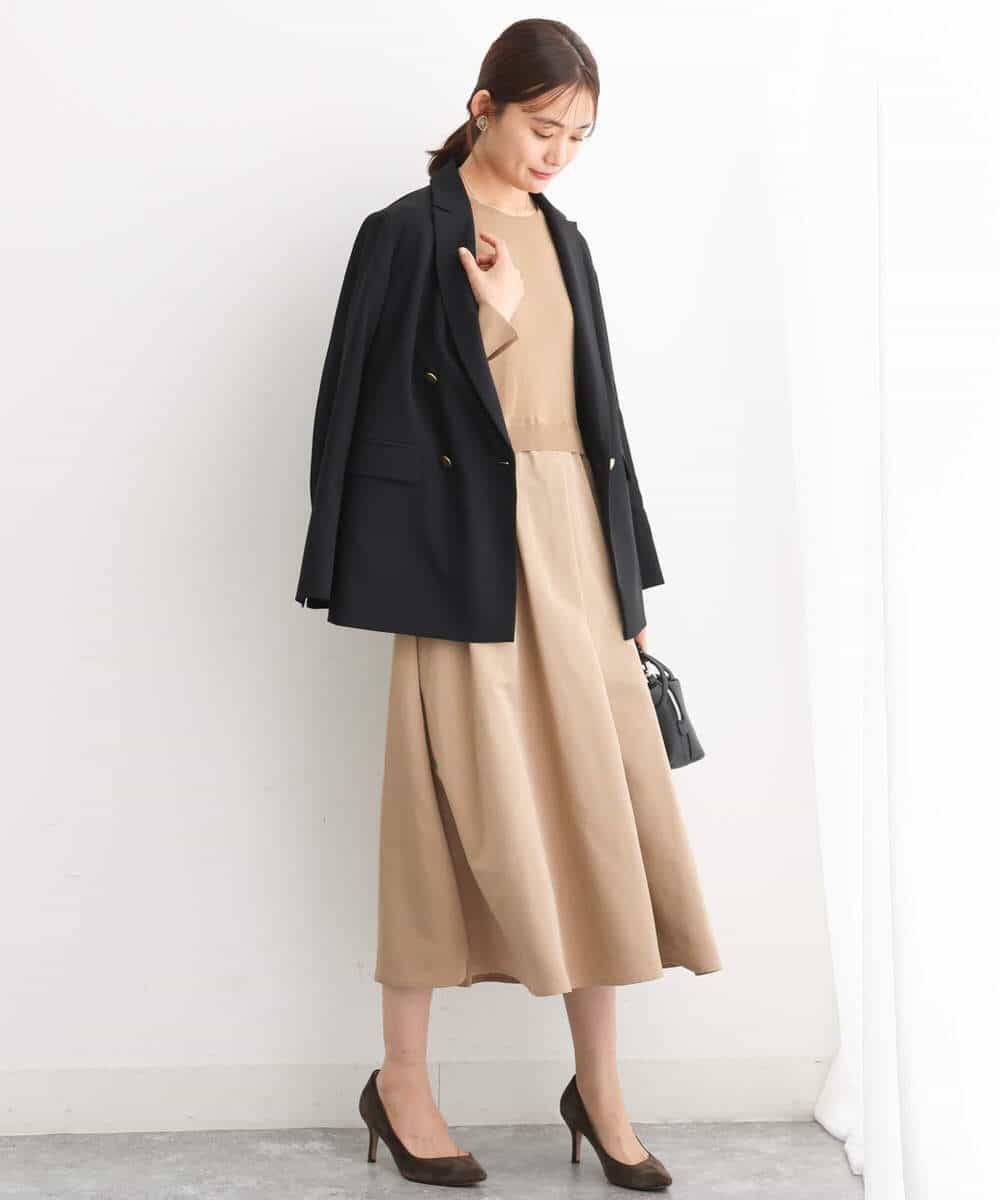 FKPJS06190 MK MICHEL KLEIN(MK ミッシェルクラン) ドッキングデザインワンピース/洗える キャメル