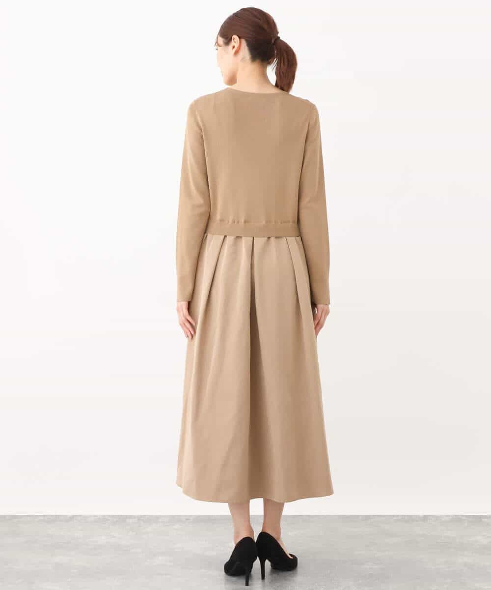 FKPJS06190 MK MICHEL KLEIN(MK ミッシェルクラン) ドッキングデザインワンピース/洗える キャメル