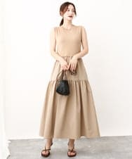 FKPJV74190 MK MICHEL KLEIN(MK ミッシェルクラン) ティアードデザインワンピース/洗える キャメル