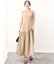 FKPJV74190 MK MICHEL KLEIN(MK ミッシェルクラン) ティアードデザインワンピース/洗える キャメル