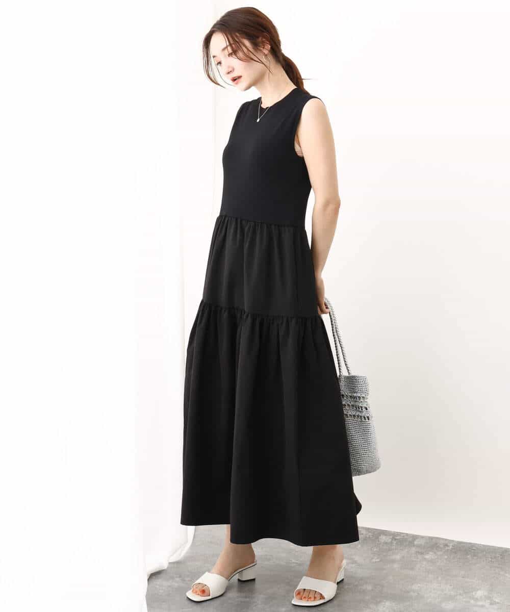 FKPJV74190 MK MICHEL KLEIN(MK ミッシェルクラン) ティアードデザインワンピース/洗える キャメル
