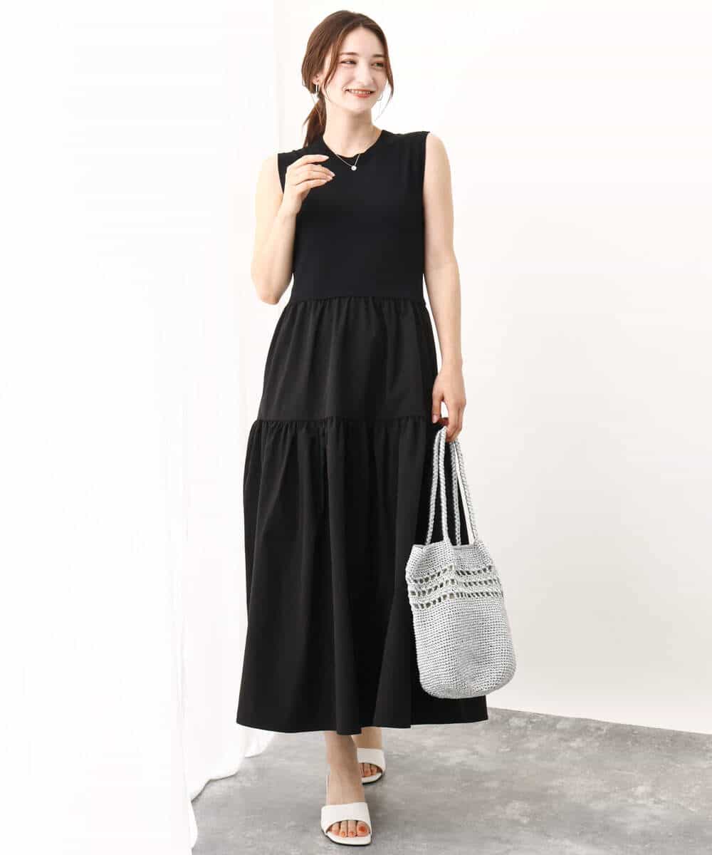 FKPJV74190 MK MICHEL KLEIN(MK ミッシェルクラン) ティアードデザインワンピース/洗える キャメル