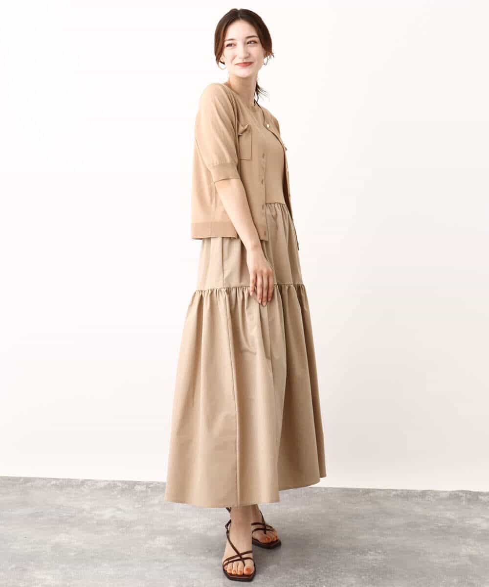 FKPJV74190 MK MICHEL KLEIN(MK ミッシェルクラン) ティアードデザインワンピース/洗える キャメル