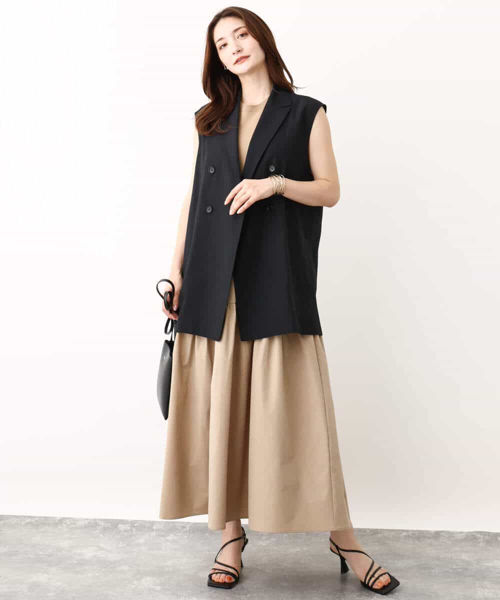 FKPJV74190 MK MICHEL KLEIN(MK ミッシェルクラン) ティアードデザインワンピース/洗える キャメル