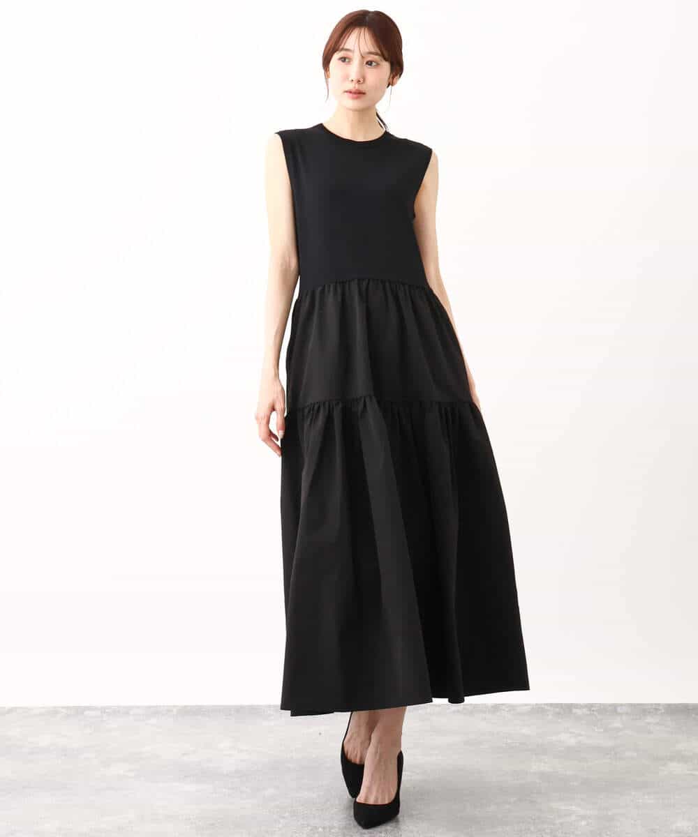 FKPJV74190 MK MICHEL KLEIN(MK ミッシェルクラン) ティアードデザインワンピース/洗える キャメル