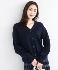 FKSAD41160 MK MICHEL KLEIN(MK ミッシェルクラン) スムース編みVネックニットカーディガン/洗える ネイビー