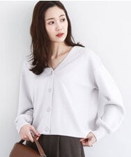 FKSAD41160 MK MICHEL KLEIN(MK ミッシェルクラン) スムース編みVネックニットカーディガン/洗える ライトグレー