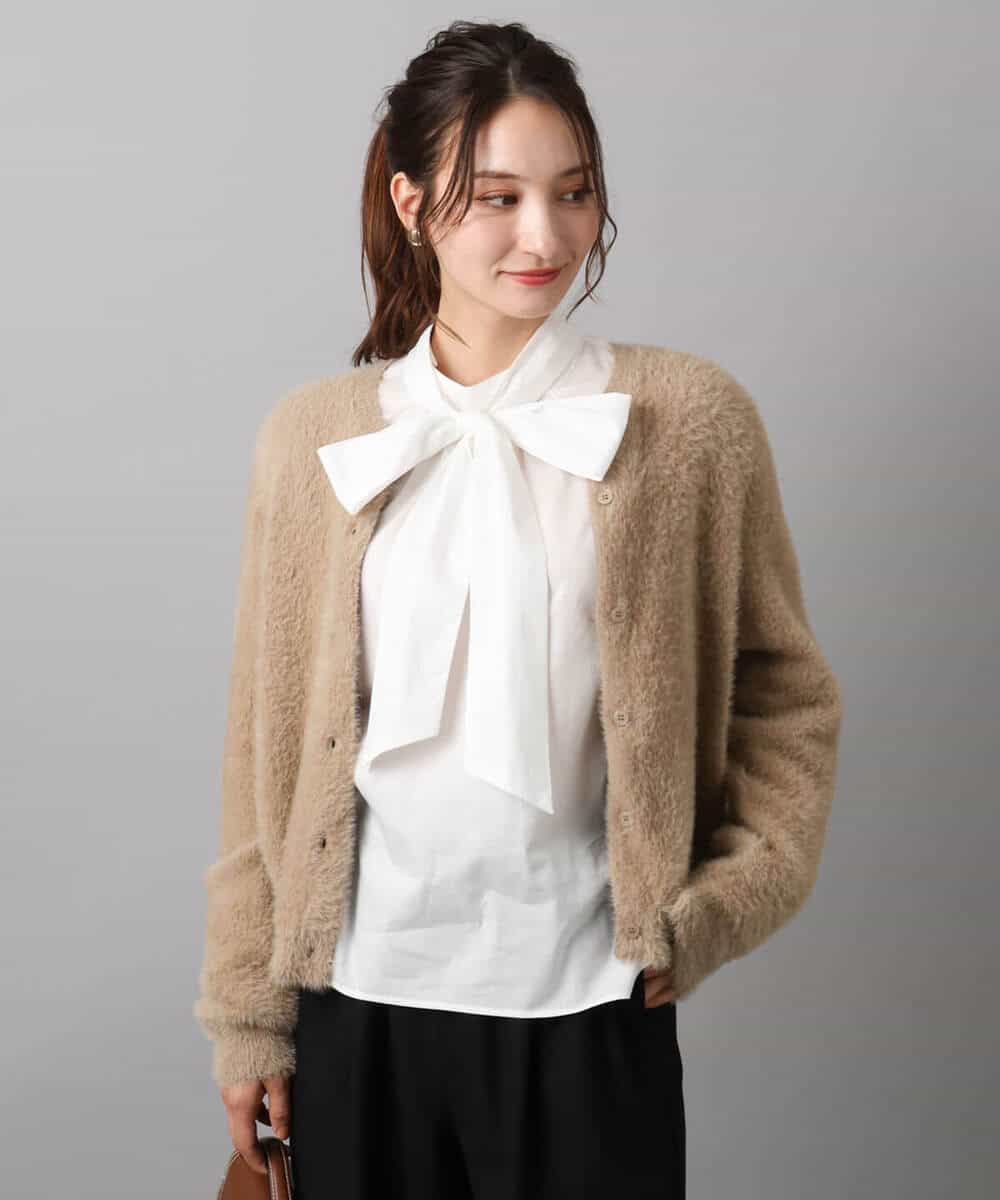 FKSAD44160 MK MICHEL KLEIN(MK ミッシェルクラン) フェザーニットカーディガン/洗える ベージュ