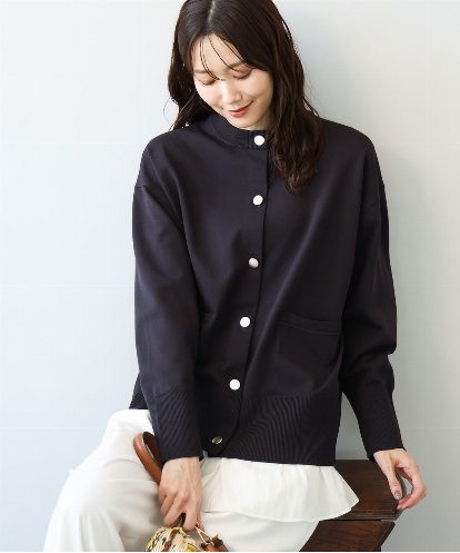 FKSAG40160 MK MICHEL KLEIN [洗える]ポケットデザインミドル丈ニットカーディガン