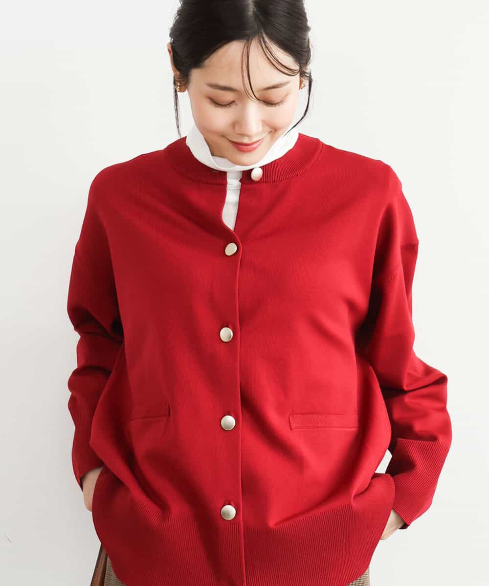 FKSAG40160 MK MICHEL KLEIN(MK ミッシェルクラン) [洗える]ポケットデザインミドル丈ニットカーディガン レッド