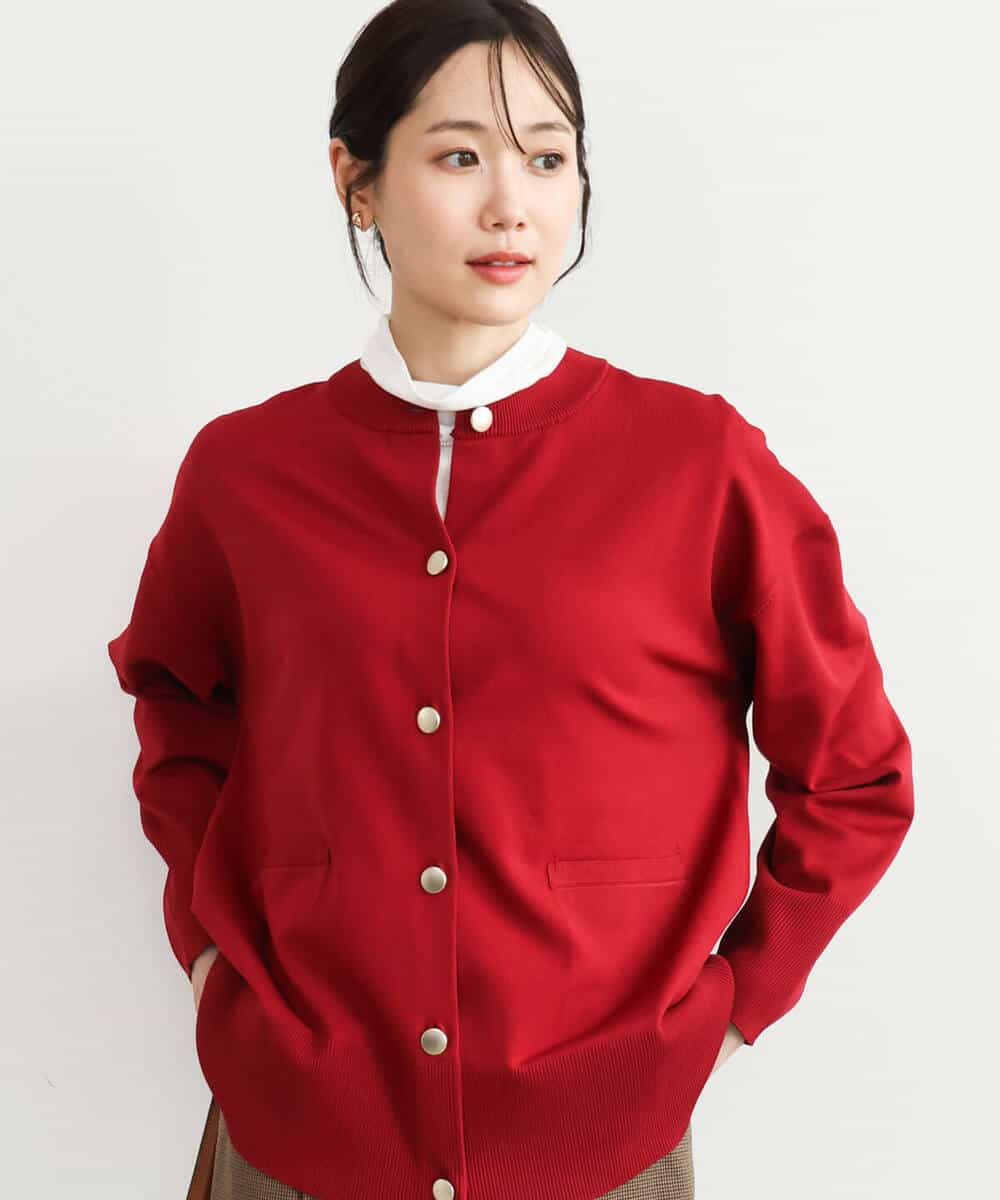 FKSAG40160 MK MICHEL KLEIN(MK ミッシェルクラン) [洗える]ポケットデザインミドル丈ニットカーディガン レッド